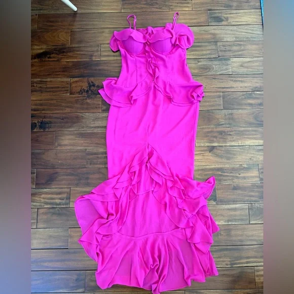 Lovers + Friends Melissa Gown $298 Sweetheart Neckline Pink Ruffles Size Small - Picture 3 of 5